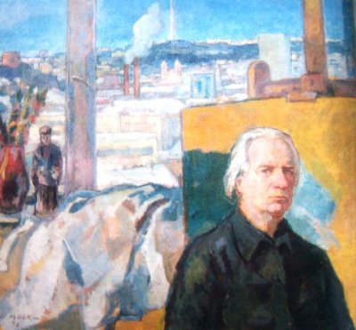 Мацкявичюс Витаутас. "У окна в мастерской" 1978 г. Автопортрет. Из альбома "Tapyba" 1981. Vaga.