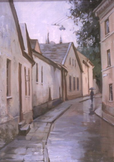 Евтушенко Дмитрий. 2002 год. Вильнюсская улочка. 2000 год. Холст, масло. Размер 40 х 50.
