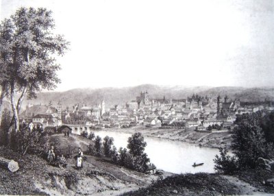 Бенуа Филип, Сисери Эжен. Вильна с северо-западной стороны. Литография по рисунку Михала Эльвиро Андриолли. 1857 г. 36,6 Х 51.