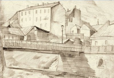 Крачковский Дмитрий. Мост. 1935 г. Бумага, карандаш. 18,5 х 26.