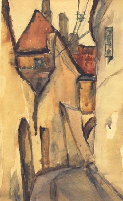 Непомнящий Герман. Улочка в Вильнюсе 1. Бумага, акварель 40с x 30, 1970 г.Родился в 1945. Живописи учился в Минске и Харькове. Живет в Израиле.