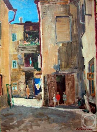 Каманин Сергей Михайлович | (1915 – 2002). Дворик старого Вильнюса. Картон, масло 49 x 34,5. 1952 г.