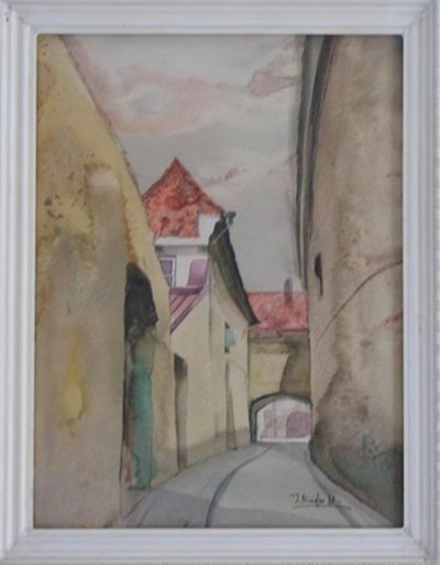 Биндлер И. Улочка старого Вильнюса. Акварель. Размер 25 х 30. 1988 г. Частная коллекция
