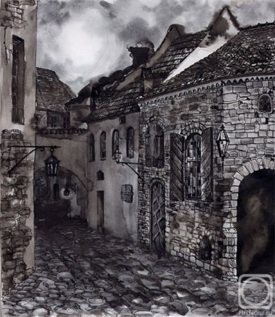 Михальчук Наталия Александровна. Воспоминания о Вильнюсе. 2005 г. Бумага, тушь. 23 см х 20 см.