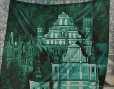 Сафронов Никас. "Театр ночного Вильнюса в зелёных тонах".