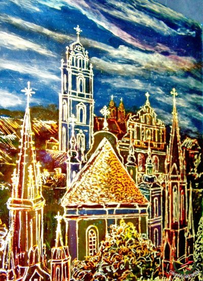 Рябчук Наталия. Мелодия старого города. Живопись на стекле.