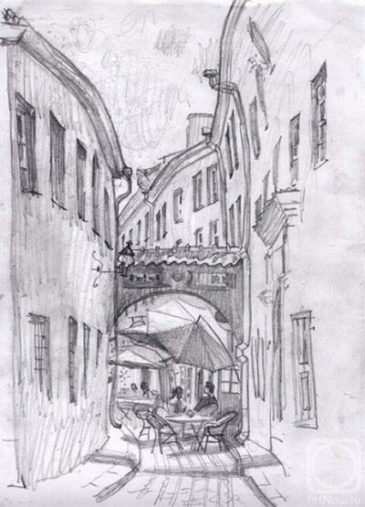 Михальчук Наталия Александровна. Улочка старого Вильнюса. Бумага, графитный карандаш. 2009 г.