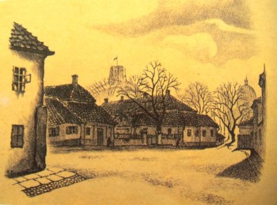 Климов Евгений. Улица Тилто. 1938 г. Литография.