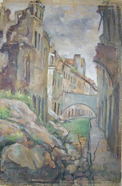 Лабковский Давид | (1906-1991). "Вильнюсское гетто", 1947. Гуашь, бумага.