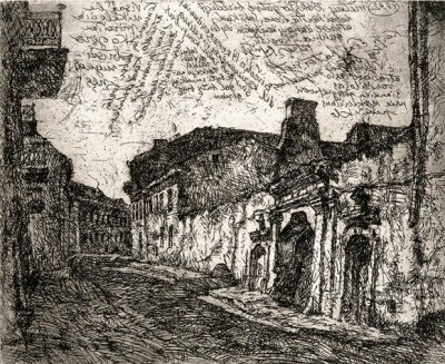 Репшис Пятрас. Улица Бокшто. 1992 г. Офорт. Из цикла а "Старый Вильнюс".