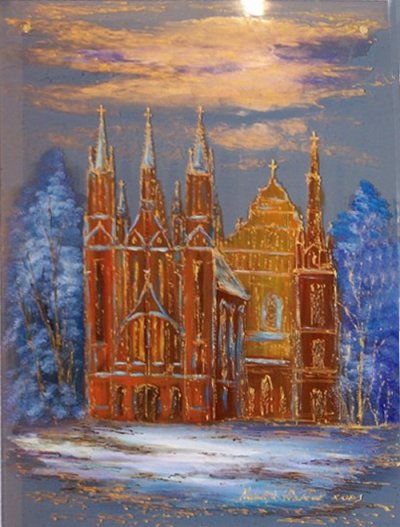 Рябчук Наталия. "Рождественская мелодия". Живопись на стекле.