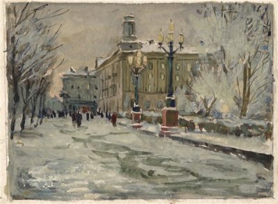 Медведев Иван. Проспект Гедимино 5. Проект открытки. 1957 г. Картон, акварель.