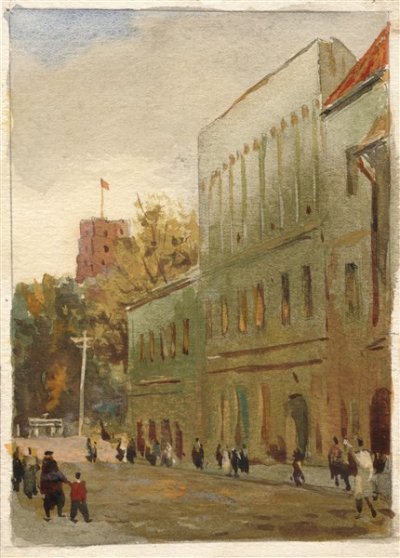 Медведев Иван. Старый город 1. Проект открытки. 1957 г. Картон, акварель.