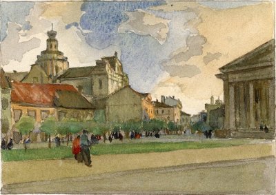 Медведев Иван. Старый город 3. Проект открытки. 1957 г. Картон, акварель.