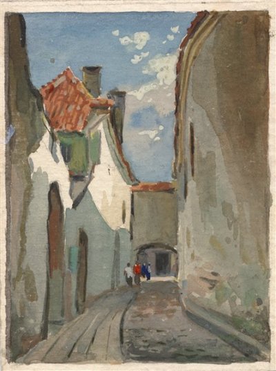 Медведев Иван. Старый город 11. Проект открытки. 1957 г. Картон, акварель.