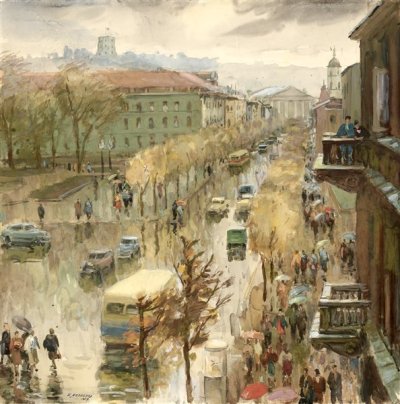 Медведев Иван. Проспект Гедимино 4. Проект открытки. 1957 г. Картон, акварель.