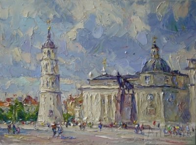 Качкин Юрий Яковлевич. Кафедральная площадь. 2010 г. Натурная работа. Выполнена мастихином под открытым небом. Оргалит/масло. 26 х 35.