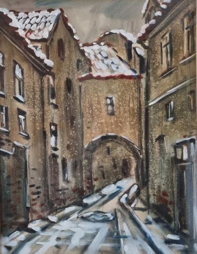 Панасков Владимир | (1941-2016). Переулок с аркой зимой. 40 х 52. Акварель.