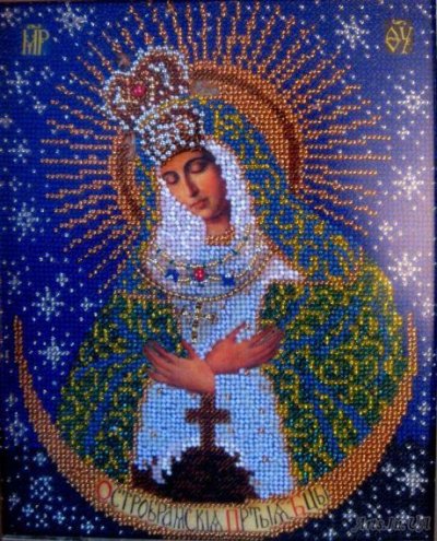 Абубакирова Тамара Анатольевна. 2010 год. Икона Остробрамской Божьей Матери, вышивка бисером, 19/23.