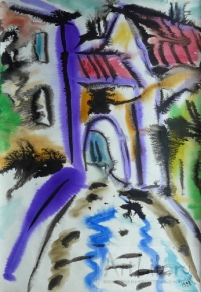 Кувшинов Николай Викторович. Старый Вильнюс. 1987. Техника: бумага, чернила, акварель, гуашь. Размеры: 60 х 45.