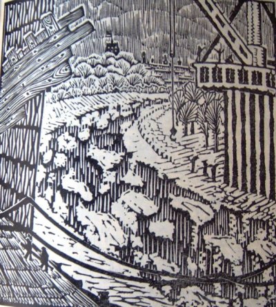 Илгунас Пятрас | (1931-1994). "Строительство моста на реке Нерис". Иллюстрация.