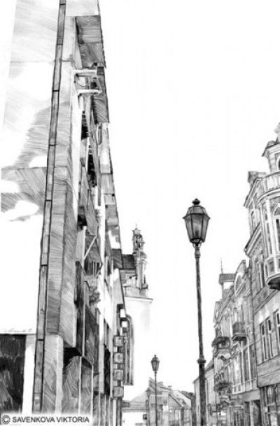 Савенкова Виктория Руслановна. Дома. Год создания: 2006. Бумага, карандаш. 26 Х 40.