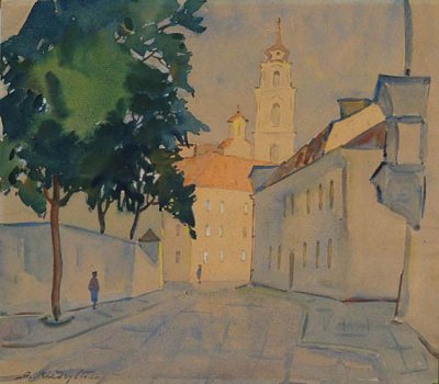 Мендзыблоцкий Адам | (1883-1956). Улица епископа Бандурского. Акварель, 20,5 x 24 см.