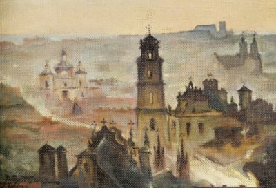 Шостакевич Юзеф. Вильнюс ночью, 1960. Масло на доске; 24 x 35.