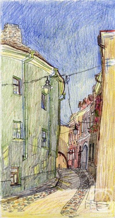 Михальчук Наталия Александровна. 2008. Улочка. Бумага, маркер, цветные карандаши.