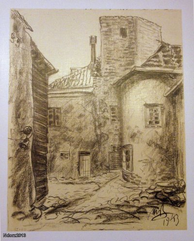 Булака Мечисловас | (1907-1994). "Двор с колоколом" 1943 г.