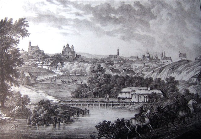 Рачинский Кароль. 1830 г. Вид Вильно с предместья Поплавы. Литография 22,8 x 32,6.