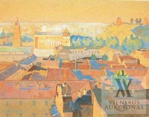 Мендзыблоцкий Адам | (1883-1956). Vilniaus panorama. XX a. IV deš. pop., guaš. 16,5 x 21.