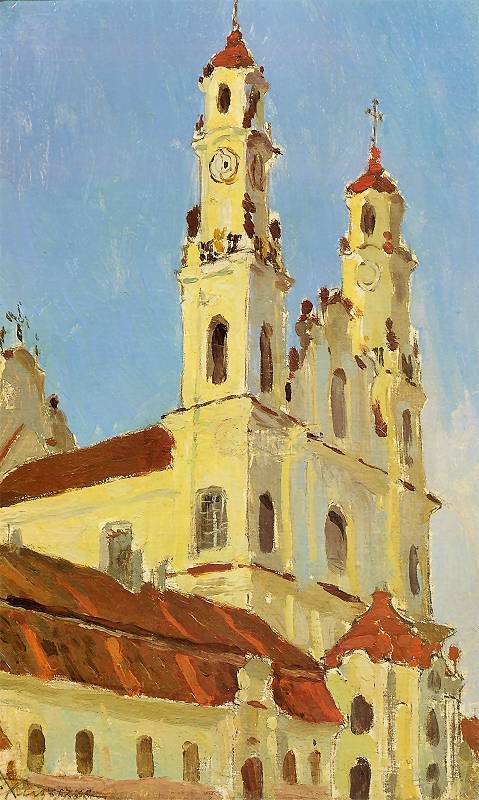 Рущиц Фердинанд | (1870-1936). Kościół Misjonarzy w Wilnie. 1904. Olej na płótnie. 40 x 24,5.