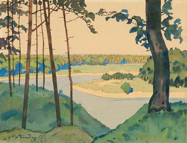 Мендзыблоцкий Адам | (1883-1956). Wilno. Widok z Karolinek na Zakręt. Akwarela, 18,5 x 24.