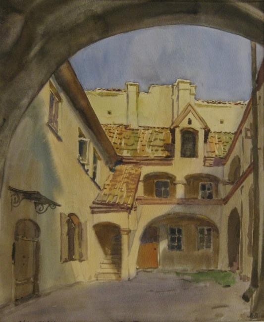 Лаповок Владимир. Дворик в Старом городе. Бумага/акварель 48 x 36. 1981 г.